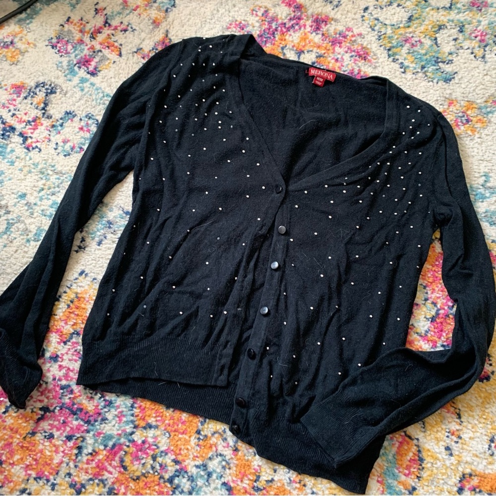 💜3/$9 Classy Black Silver Studded Cardigan!